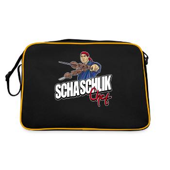 Schaschlik Fleisch Spieße Grillen BBQ Geschenkidee - Retro Tasche - Schwarz/Gold - Hinten