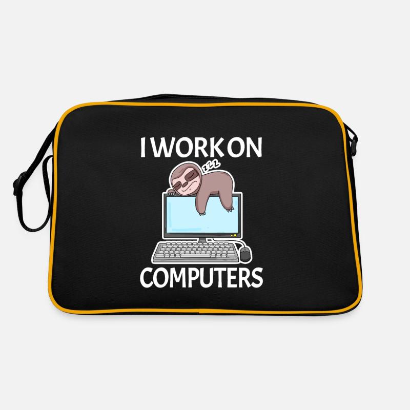 I work on computers Computer Nerd faul lustig Retro Tasche