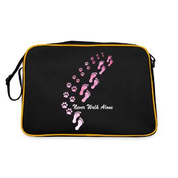 Hunde Design mit “ Never Walk Alone “ Hunde Motiv - Retro Tasche - Schwarz/Gold - Hinten