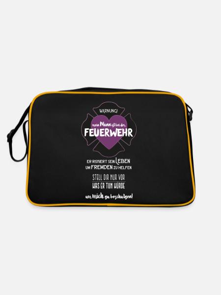 Mein Mann ist bei der Feuerwehr - Retro Tasche - Schwarz/Gold - Hinten