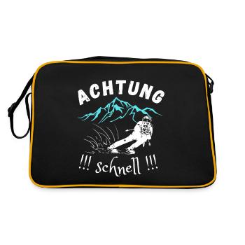 ACHTUNG SCHNELL!!! ski skifahrer abfahrt skifahren - Retro Tasche - Schwarz/Gold - Hinten