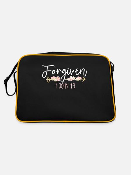Christlicher Bibelvers Religion Blume - Retro Tasche - Schwarz/Gold - Hinten