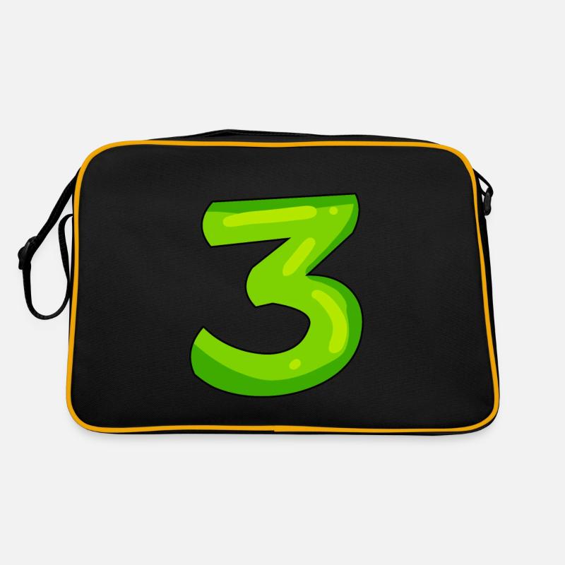 Ziffer 3 Grün - Retro Tasche - Schwarz/Gold