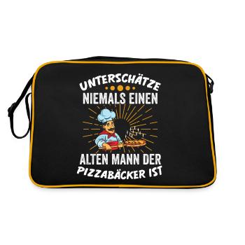 Pizzabäcker Küchenchef Geschenk - Retro Tasche - Schwarz/Gold - Hinten