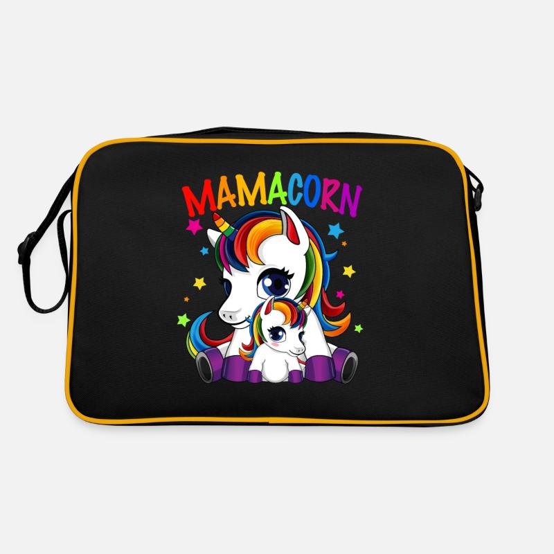 Mamacorn - Süßes Einhorn - Retro Tasche - Schwarz/Gold