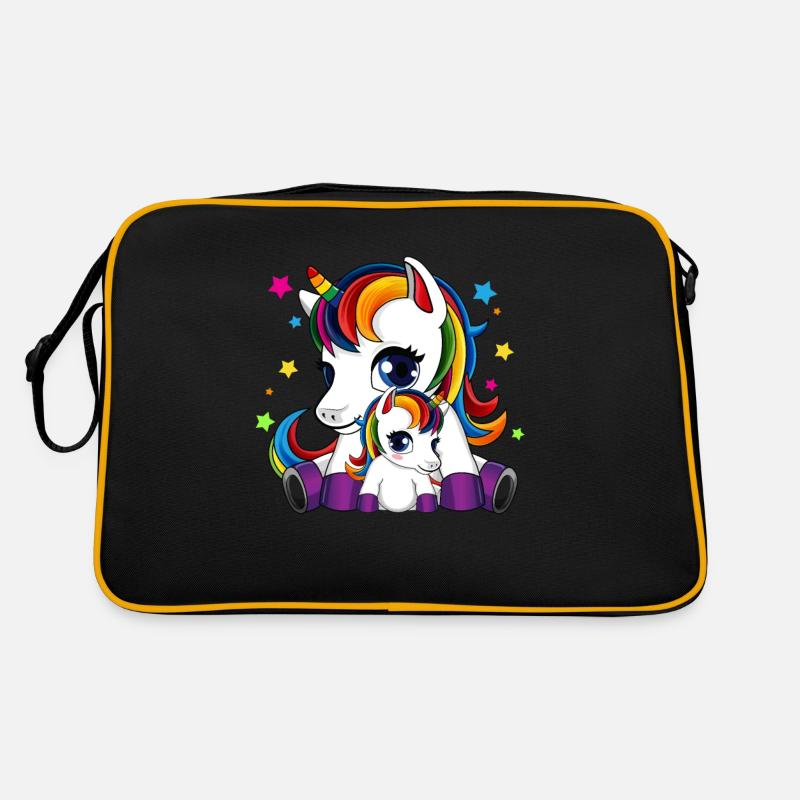 Mutter und Kind Einhorn - Muttertag - Retro Tasche - Schwarz/Gold