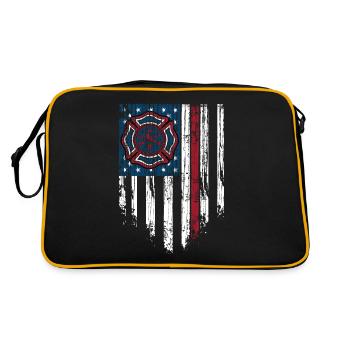 Firefighter American Flag Thin Red Line Fireman - Retro Bag - black/gold - Back