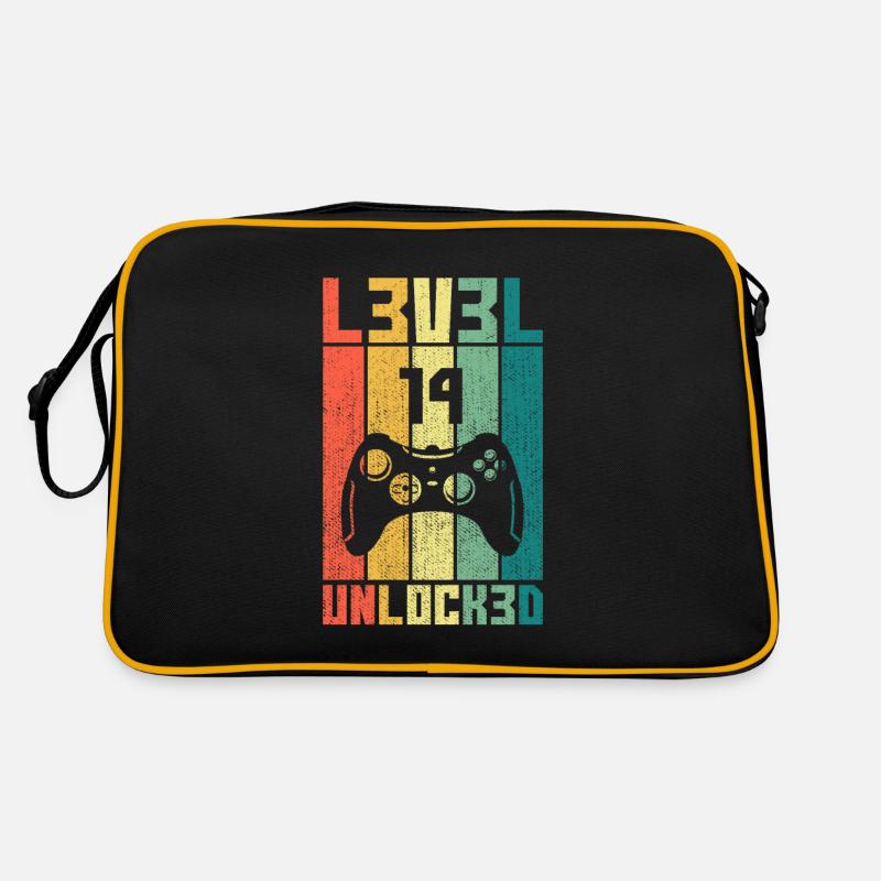 Level 14 Unlocked Zocker 14 Geburtstag Geschenk - Retro Tasche - Schwarz/Gold