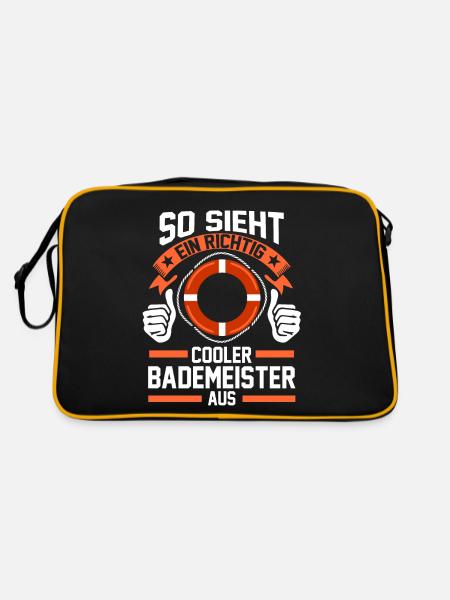 Bademeister Schwimmbad Schwimmlehrer - Retro Tasche - Schwarz/Gold - Hinten
