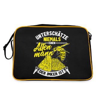 Imker Retner Opa Geschenk Biene Nektar Honig Wespe - Retro Tasche - Schwarz/Gold - Hinten