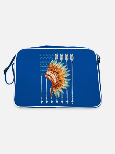 Native American Flagge USA Pfeil Geschenk - Retro Tasche - Blau/Weiß - Hinten