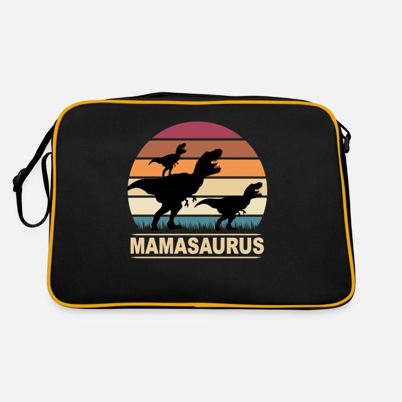 Dinosaurier Mamasaurus Zwillinge zum Muttertag - Retro Tasche - Schwarz/Gold