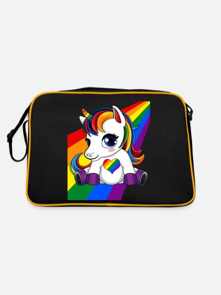 Licorne avec coeur de couleur LGBTQ - Fierté LGBTQ - Sac Retro - noir/or - Dos