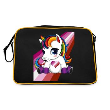 Einhorn mit Lesben Flagge Herz - LGBTQ Lesben - Retro Tasche - Schwarz/Gold - Hinten