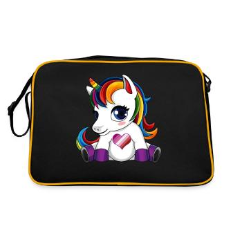 Einhorn mit Lesben Flagge Herz - Lesben Farbe - Retro Tasche - Schwarz/Gold - Hinten