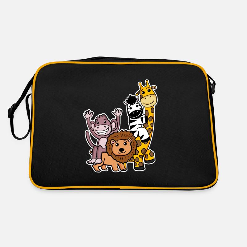Niedliche Tiere - Retro Tasche - Schwarz/Gold