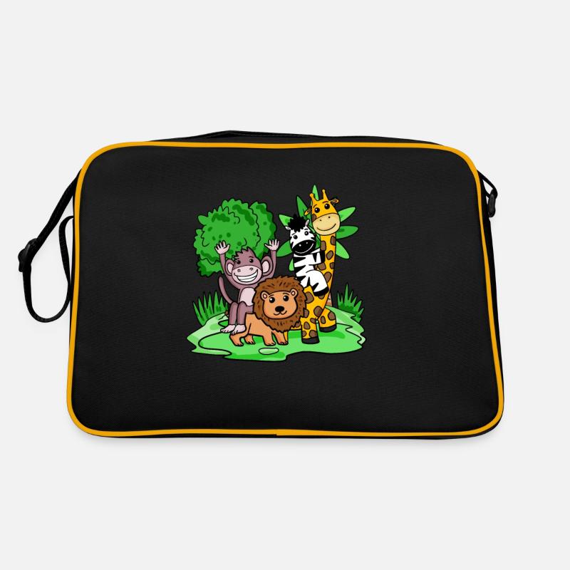 Dschungel Tiere Niedlich - Retro Tasche - Schwarz/Gold
