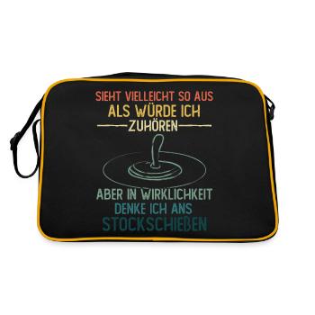 In Wirklichkeit denke ich ans Stockschießen - Retro Tasche - Schwarz/Gold - Hinten
