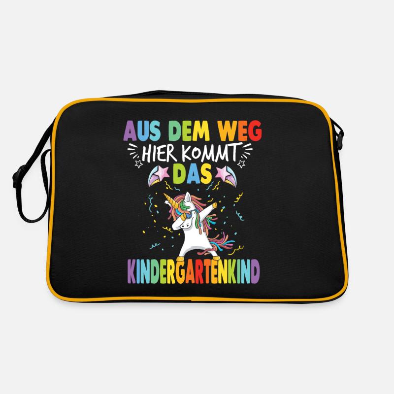 Kita Kindergarten Tagesmutter Einhorn - Retro Tasche - Schwarz/Gold