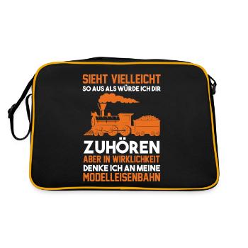 Modellbahner Eisenbahn Dampflok Lokomotive Modellz - Retro Tasche - Schwarz/Gold - Hinten