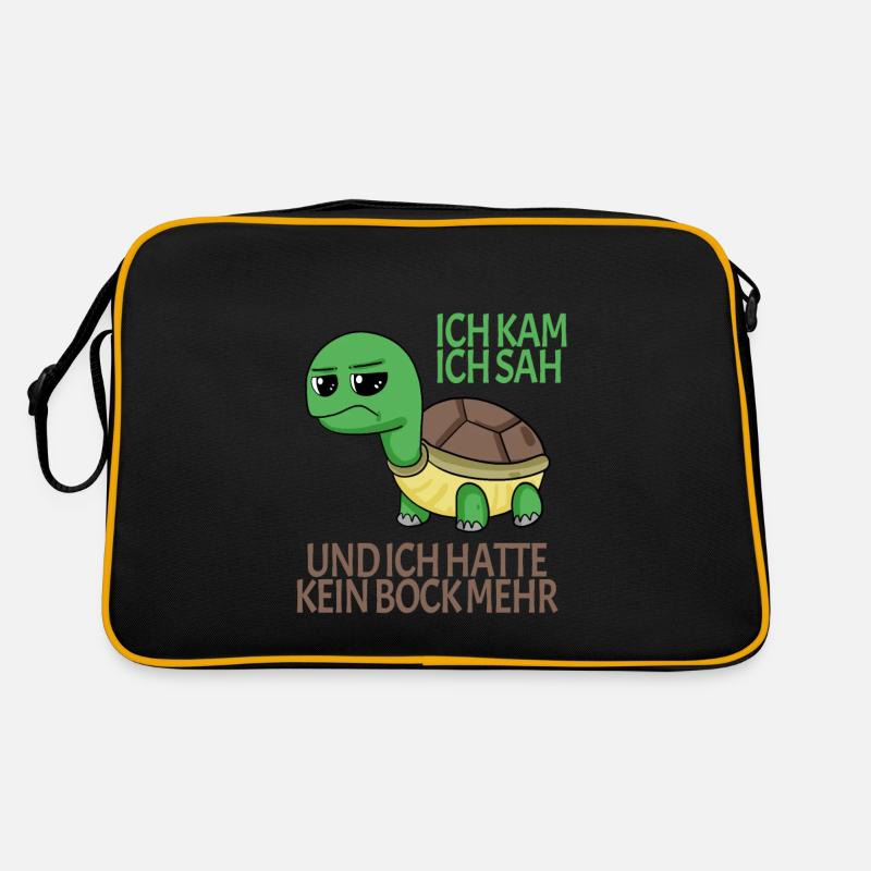 Schildkröte Kein Bock lustiger Spruch - Retro Tasche - Schwarz/Gold