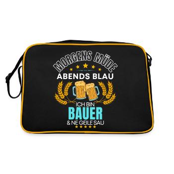 ICH BIN DER BAUER DIE GEILE SAU! LANDWIRT SPRUCH - Retro Tasche - Schwarz/Gold - Hinten