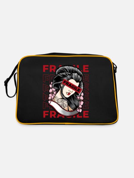 Geisha Fragile Grunge Japanese Aesthetic Gift - Retro Bag - black/gold - Back