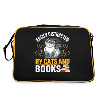 Katzen und Bücher lenken mich ab Lustiger Spruch - Retro Tasche - Schwarz/Gold - Hinten