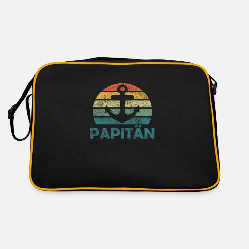 Papitän Vatertag bester Papa Anker - Retro Tasche - Schwarz/Gold