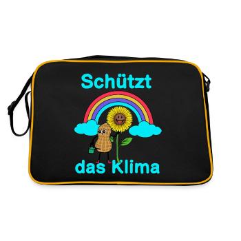 Öko Erdnuss Klima Schutz Spruch Sonnenblume Natur - Retro Tasche - Schwarz/Gold - Hinten