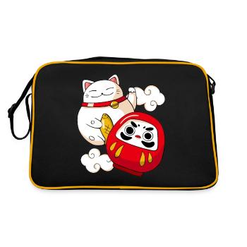 Funny Maneki Neko Cat Japanese Daruma Doll Kawaii - Sac Retro - noir/or - Dos