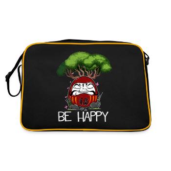 Japanese Daruma Doll Yoga Meditation Art Be Happy - Sac Retro - noir/or - Dos