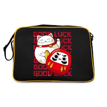 Maneki Neko Cat Japanese Daruma Doll Good Luck - Retro Bag - black/gold - Back