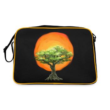 Olive Tree Sunrise Sun Tree Nature - Retro Bag - black/gold - Back