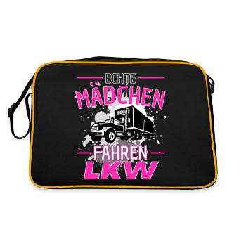 ECHTE MÄDCHEN FAHREN LKW! Truckerin Lastwagen LKW - Retro Tasche - Schwarz/Gold - Hinten