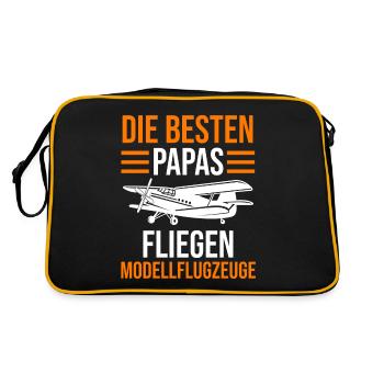 Modellflieger Papa Modellflugzeug Modellflug Flugz - Retro Tasche - Schwarz/Gold - Hinten