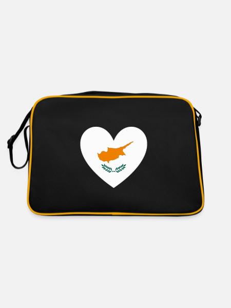 Zypern Flagge Herz - Retro Tasche - Schwarz/Gold - Hinten