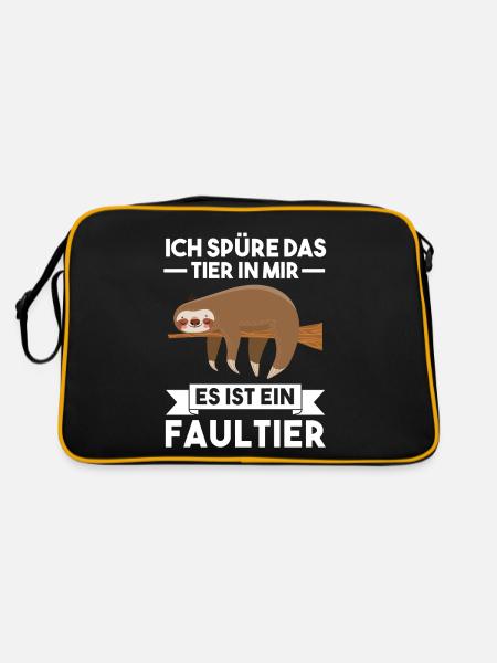 Ich Spüre Das Tier In Mir Es Ist ein Faultier - Retro Tasche - Schwarz/Gold - Hinten