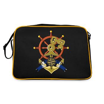 Maritime Steering Wheel Wind Rose Compass Nautical Ahoy - Retro Bag - black/gold - Back