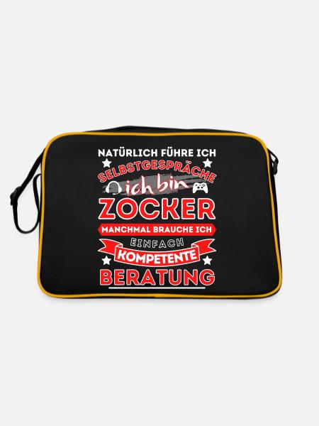 Der PC Zocker und Konsolen Gamer Spruch zum Zocken - Retro Tasche - Schwarz/Gold - Hinten