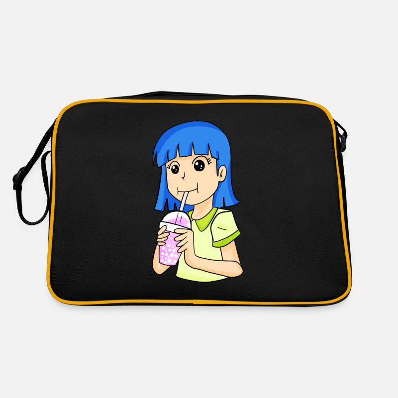 Anime Mädchen mit bubble tea Retro Tasche