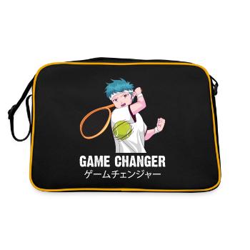Tennis Anime Boy Husbando Game Changer Kanji Weeb - Retro Tasche - Schwarz/Gold - Hinten