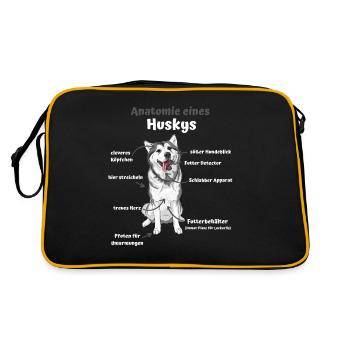 Anatomie eines Huskys süße Hunde lustiger Welpe - Retro Tasche - Schwarz/Gold - Hinten