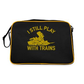 Train Locomotive I Still Play With Trains Railroad - Retro Bag - black/gold - Back