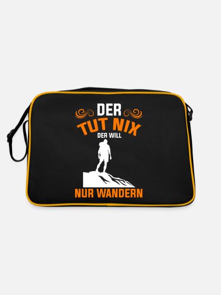Der Tut Nix der Will Nur Wandern - Retro Tasche - Schwarz/Gold - Hinten