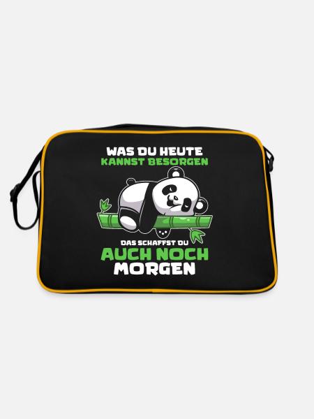 Panda Was Du Heute Kannst Besorgen Lustige Sprüche - Retro Tasche - Schwarz/Gold - Hinten