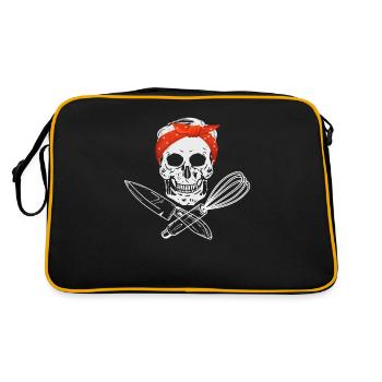 Tête de mort cuisinière avec un couteau et un balai à neige - Sac Retro - noir/or - Dos