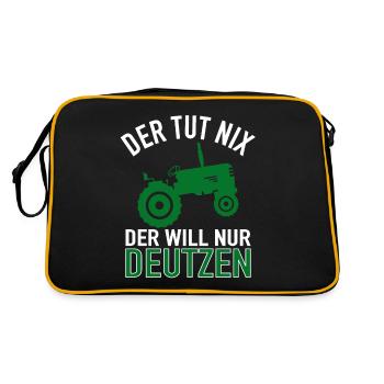 Der Tut Nix Der Will Nur Deutzen - Traktor Bauern - Retro Tasche - Schwarz/Gold - Hinten