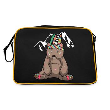 Ours, Ours Brun, Enfants, Chaman, Hippie - Sac Retro - noir/or - Dos