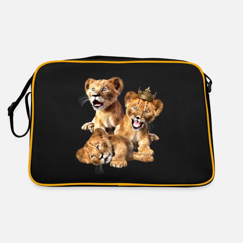3 kleine Löwen, Löwenkinder, Löwenbabys - Retro Tasche - Schwarz/Gold